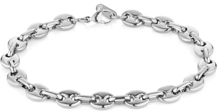HZMAN Coffee Bean Bracelet for Men, 7mm Wide 8.5 Inch Stainless Steel Link Chain, Gift for Men, Gold, Silver, Two-Tone