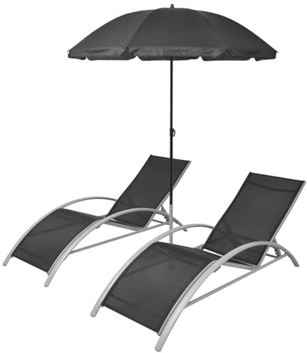 Gecheer Lettini prendisole, con ombrellone in alluminio nero, per piscina o spiaggia