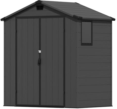 Devoko Abri de Jardin extérieur en Plastique avec Double Portes verrouillables et Toit en apex, Abri à Outils pour Patio, Jardin, abri pour vélo