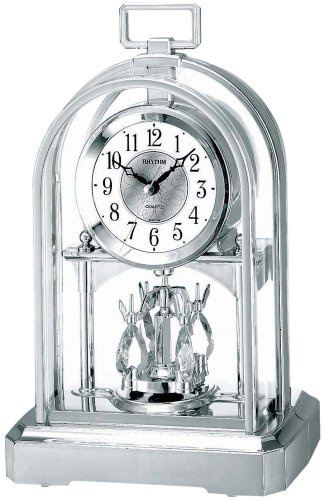 SILVER TABLE CLOCK QUARTZ WITH ROTARY PENDULUM, HOUSING