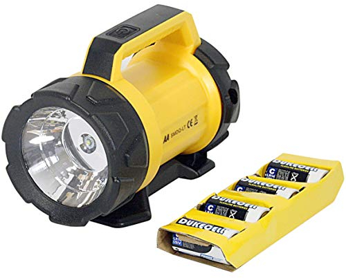 AA Heavy Duty LED Torch AA3881 – 180 m Beam Distance, Adjustable Base 6 Angles, 120 Lumens, Weatherproof, Batteries Included, Black Yellow
