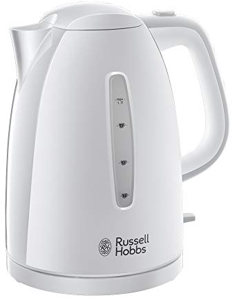 Russell Hobbs Textures Electric 1.7L Cordless Kettle (Fast Boil 3KW, White premium plastic, matt & high gloss finish, Removable washable anti-scale filter, Push to open lid, Perfect pour spout) 21270