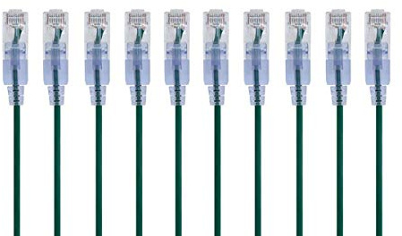 Monoprice Cat6A Ethernet Patchkabel - 10-pack, Snagless RJ45, 550 Mhz, 10G, UTP, Pure Bare koppartråd, 30 AWG, 0,5 fot, grön - SlimRun Series