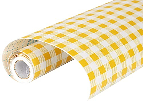 Papier Contact décoratif Vichy Autocollant en Vinyle pour Commode, tiroir, étagère, armoires de Cuisine, Garde-Manger, réfrigérateurs, Loisirs créatifs (45 cm x 3 m, Jaune)