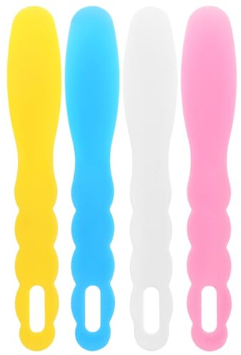 Supvox 4 espátulas dentales de 19,5 cm, resistentes al calor, de plástico, herramientas dentales para medicina, cosmética y crema (azul, amarillo, rosa y blanco)