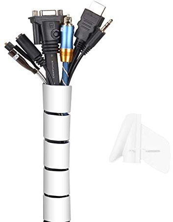 MOSOTECH Cache cavo, 2 m, guaina flessibile elettrica cavo management per riporre o nascondere i TV PC cavi, gestione dei cavi per casa e ufficio, 2 m - ∅26 mm, Bianco