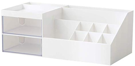 Marknor Cosmetic/Makeup Vanity Organizer Box, Mini Desk Storage for Office Supplies, Bathroom Counter or Dresser, White