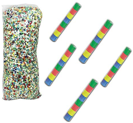 Kit Carnevale Maxi Bustone 1kg di Coriandoli + 15 Tubetti di Stelle Filanti