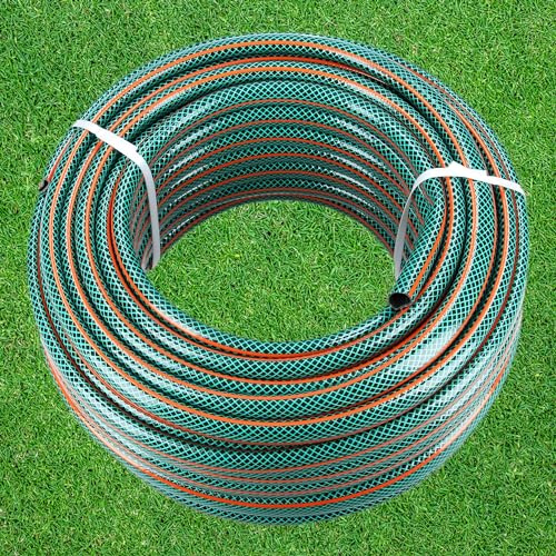 25 m / 82 ft Garden Hose Pipe - 1/2 4-Layer Reinforced Non-Toxic Phthalate-Free PVC Hosepipe - Economy Outdoor Watering Tube for Garden, Lawn, Car Wash, Pet Bath, Irrigation System (Green)