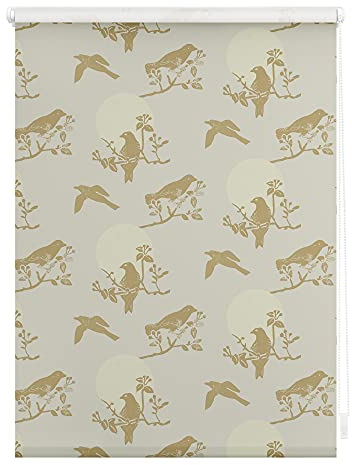 Lichtblick Klemmfix Verdunklungs-Rollo mit Motiv, ohne Bohren, Blickdicht, Seitenzugrollo, Made in Germany, Julia Schumacher, Moon Birds - Beige 90 cm x 150 cm (B x L)