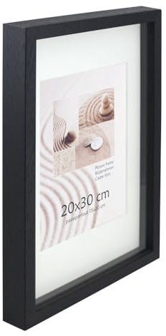 KM FOTO 3D Objektrahmen Holz Bilderrahmen Shirt Trikot Rahmen Collage Wanddeko Poster S223: Farbe: Schwarz | Format: 30x30