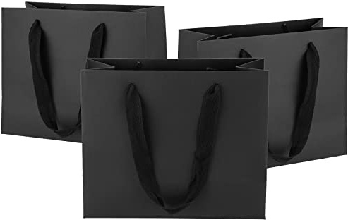 Ronvir 25Pcs Small Gift Bags,22x10x18cm Recyclable Gift Paper Bag With Handles for Valentine,Party, Birthday, Wedding, Goodie, Shopping, Graduation, Christmas,Black