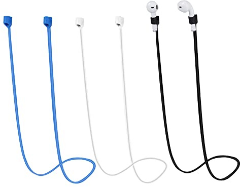 TOYMIS 3 Pièces Magnétiques Cordon pour Sport Earbuds, Sangle d'Écouteur Silicone Souple Cordon Anti Perte Compatible avec AirPods Pro/3/2/1 (Noir, Blanc, Bleu)