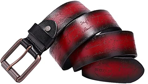 WRJAHCG Damengürtel,Nietengürtel Damen,Nietengürtel Im Punk-Stillegierungsschnalleleder,Rot,105cm/41.3''