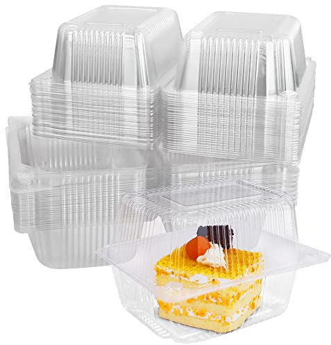 60 boîtes à tranches de gâteau, HAOTIAN-X 14 x 10,5 cm, boîtes en plastique transparent avec couvercle, boîtes à gâteau à charnière unique réutilisables pour les portions de gâteau, les salades