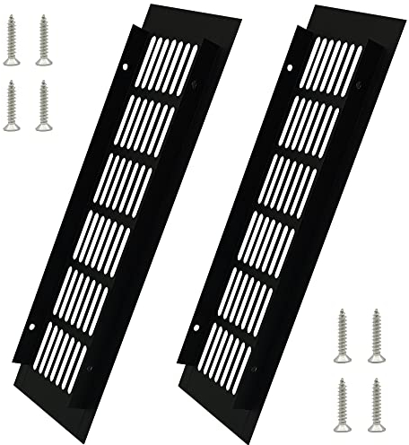 KtbeYTi 2 Piezas Negro Aluminio Rejilla Ventilacion Placa de Ventilación Rectangular, con Tornillos Ventilación Metalica, para Ventilación de Armarios y Dormitorios(250 x 80 mm)