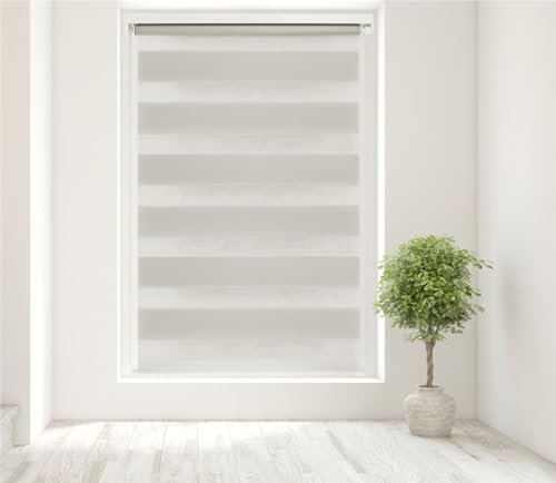 Caecus Natural Day and Night Zebra Roller Blind Dual Layer Fabric Aluminium Rail Easy Fit Home Office Bedroom Kids Room Easy Fit 70cm Width x 160cm Drop