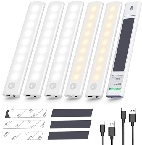 Akay&Tina Under Cabinet Lights, 2 Colors Closet Lights Motion Sensored Under Cabinet Lighting, Rechargeable Battery Operated Cupboard Light for Hallway, Closet, Kitchen（6 Pack）