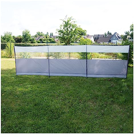 Windschutz mit Stahlstangen 500x140cm mit Sichtfenster - Sichtsschutz mit Heringen Abspannseilen Schutzwand mobil Leichter Aufbau - Variabler Aufbau