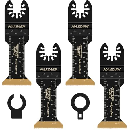 MaxEarn Cuchillas de sierra oscilantes multiherramienta, 4 piezas de titanio, extralargas multiherramienta, juego universal de cuchillas oscilantes de cambio rápido, accesorios para cortar metal