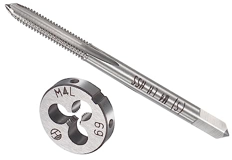 CoCud Macho y Troquel Juego, M4 x 0.7 Rosca, Izquierda Mano Métrica Alta Velocidad Acero Máquina Rosca Macho y Redondo Troquel Herramienta Kit para Roscado Reparación, 1 Juego