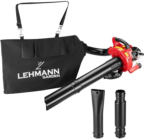 LEHMANN Soffiatore a Scoppio 4in1, Soffiatore a Benzina con Funzione Triturazione, Velocità del Soffio fino 350km/h, 26cc, 2 Tempi, Tracolla & Sacco di Raccolta da 50L, 2 Tubi e 0,5L Olio Miscela