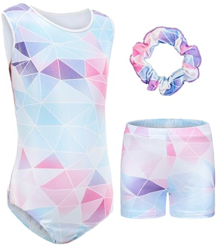 Happy Cherry Turnanzug Mädchen Ärmellos Kinder Gymnastikanzug mit Shorts Glänzend Gymnastik Kleidung Set Ballett Trikot Tanzkostüme 11-12 Jahre
