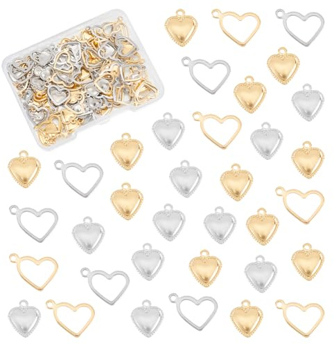 UNICRAFTALE 120 Stk 2 Stile 2 Farben 304 Edelstahl Herz Anhänger Liebe Gepuffte Herz Charms Metall Flach Hohl TropfenBaumelnde Anhänger Verbindungs Charms Für DIY Armband Schmuckherstellung