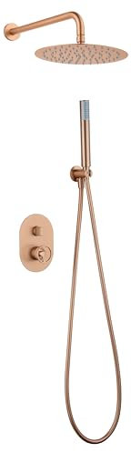 MICE - Set doccia con rubinetteria in ottone dal design moderno - Doccia da incasso a parete - Rubinetteria bagno incassato con spruzzatore e manico doccia Oro Rosa Spazzolato GPC033/ORC