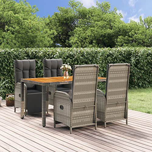 NITCA Rattan Essgruppe 4 Personen Gartenmöbel Set Verstellbare Rückenlehne Essgruppe Garten Sitzgruppe Grau-7 Rattan Gartenmöbel Set Sitzgarnitur Gartengarnitur Terrassenmöbel(4xSessel+Tisch)