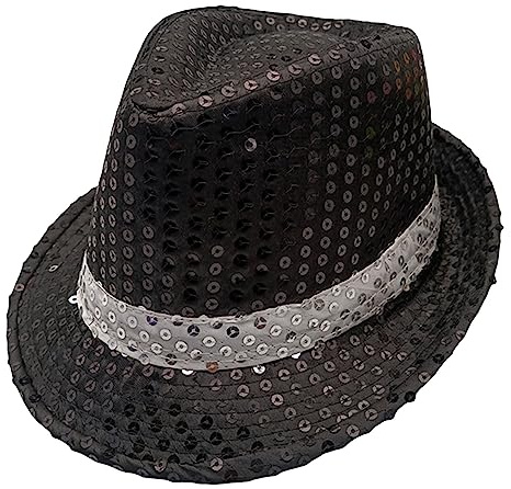 Edhomenn Fedora-Hut für Erwachsene, einfarbig, Pailletten, Glitzer, Tanzparty, Performance, glitzernd, glänzend, schwarz / weiß, Einheitsgröße
