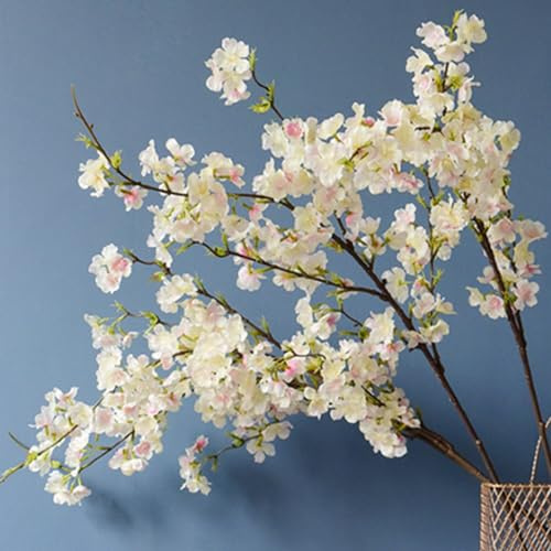 OUKEYI Ramas Artificiales de Cerezo de 42 Pulgadas, Flores de Cerezo Artificiales, Flores de Ciruelo Artificiales, Tallos Altos de Seda para decoración del hogar, Boda, Mesa de jarrón (4 Piezas