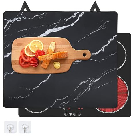 Induction Hob Protector Mat, Hob Cover 62x53cm, Electric Hob Covers to Protect from Scratches, Electric Glass Hob Cover with Hook for Expanding Extra Work and Storage Space(CM)