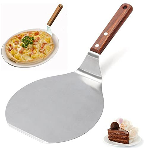 locwanot Pizzaschaufel, tragbarer Pizzaheber, Holzgriff, Pizzaschaufel, Edelstahl, Kuchenschaufel, multifunktionales Backwerkzeug für Pizza, Kuchen, Serviertablett, Ofen