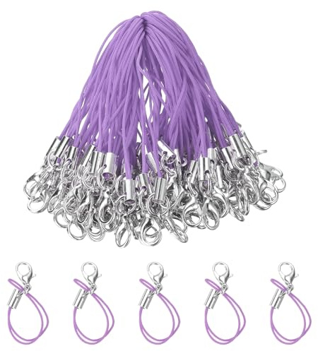 QUARKZMAN 100 Piezas de Cuerdas de Cierre Correa Llavero Encanto Cuerda Corta con Mosquetón para Fundas de Teléfono Móvil Llavero Hacer Joyas DIY, Morado Oscuro