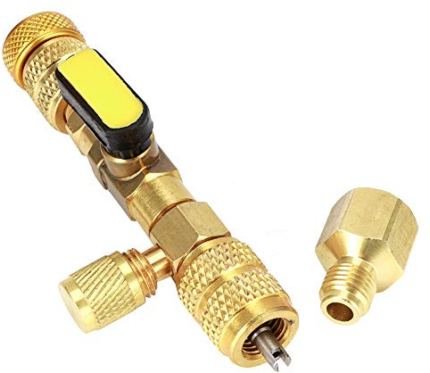 Naroote Demonte Obus Valve, Outil de Retrait de Valve Schrader,avec Connecteur, Obus Climatition Vanne De Régulation De Réfrigérant Noyau de Valve en Laiton doré pour AC Schrader