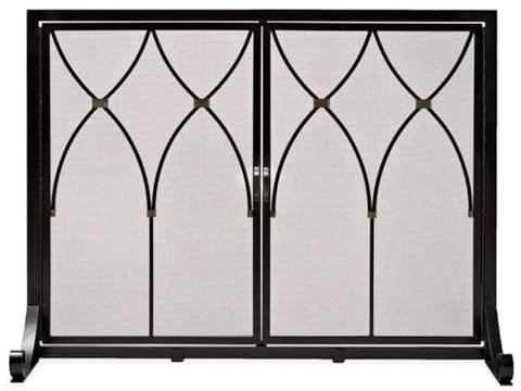 Cenz-888 Grille Pare-étincelles pour fournaise Pare-feu avec Porte en Treillis métallique Pare-feu avec Porte à charnière enduite de Poudre Design décoratif for Le feu Pare-étincelles autoportant