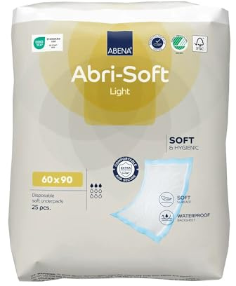 ABENA Abri Soft - Bettschutzeinlagen - Light - 25 Stück | Feuchtigkeitsschutz | Matratzenschoner | Bettschutzunterlage | Inkontinenzunterlage| Soft und hygienisch | Unisex (1)