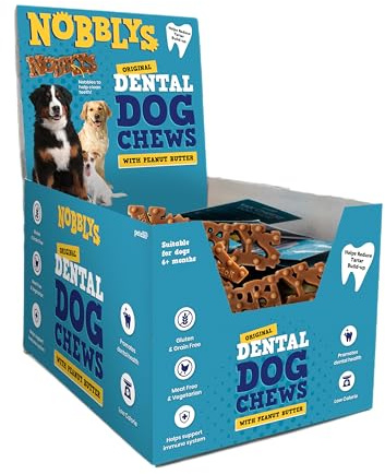 Nobblys Peanut Butter Dental Dog Chews, 60g (24-Pack) | Natural Vegetarian Chews, Gluten & Grain Free, Low Fat, Freshens Breath, Healthy Dog Treat