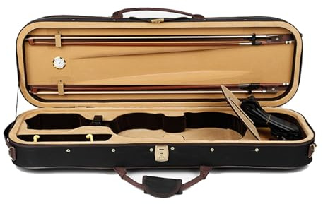 geigenkoffer 4/4-1/32 Geigenkasten Oxford-Stofffutter Gelbe Beflockung Rechteckiger Geigenkasten Mit Hygrometer(3/4)