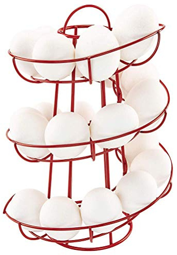 Steel Egg Skelter Dispenser Rack,Spiral Egg Holder, Save space, Egg Display Holder, Wire Chicken Egg Storage Organizer,Egg Basket for Countertop Kitchen (Red)