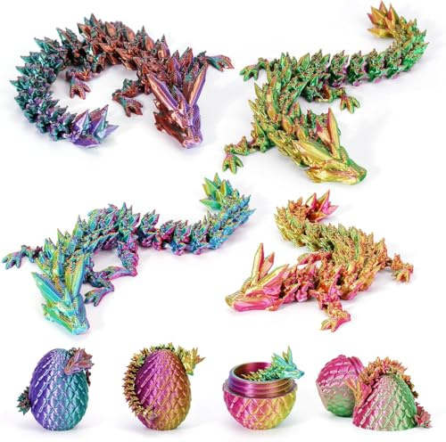 HIMS 4er Set 3D Gedrucktes Drachenei mit Drache, 3D Drachenfiguren im Drachenei, Ewegliche Gelenke Kristall Drachen Spielzeug, Überraschung Easter Dracheneier Wohnkultur