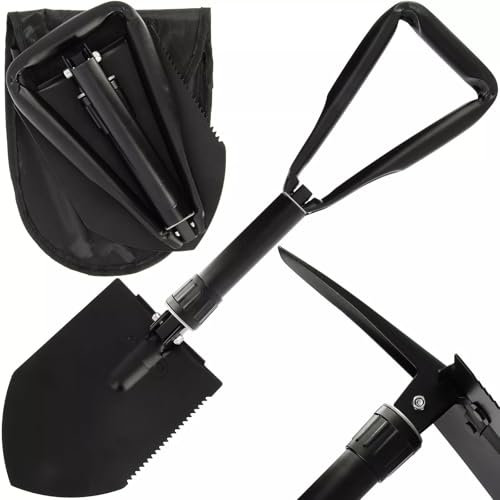 Mini Camping Shovel Compact, Lightweight, Durable Survival Portable Equipment Ideal for Camping, Hiking, Gardening, Emergency Use, Backpacking, Trenching (Plain Black)