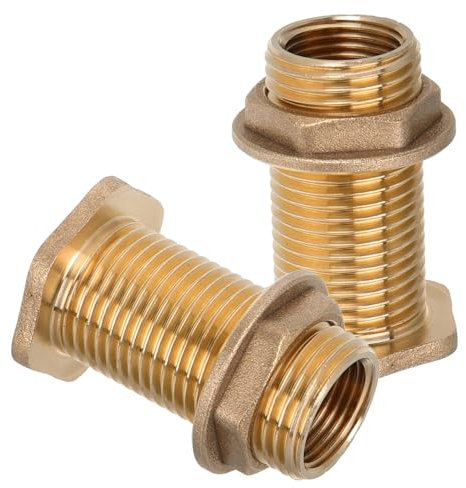 DOITOOL 2pcs Screw Connection Brass Water Tank Connector Silicone Seals Male to Male Hose Adapter for Water Tank