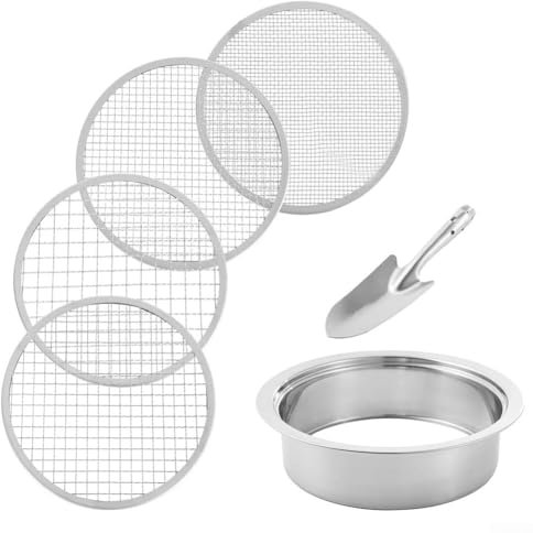 Oniissy Tamis de jardin – Tamis de sol – Grillage de jardin – Tailles 12 mm/9 mm/6 mm/3 mm – Tamis de jardinage pour sol et pierres – Grande taille – avec une pelle