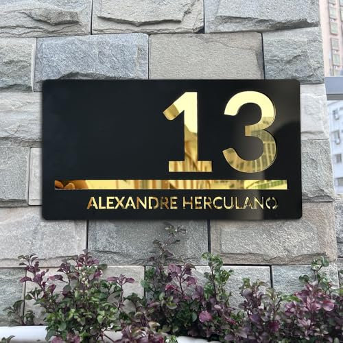 YZWHKJ Hausnummern, Türnummern Personalisiertes Schild for Außenhausnummern, personalisierte Außenhausnummer, modernes Acryl, lasergeschnittenes 3D-Wohnungsschild(Black Silver)