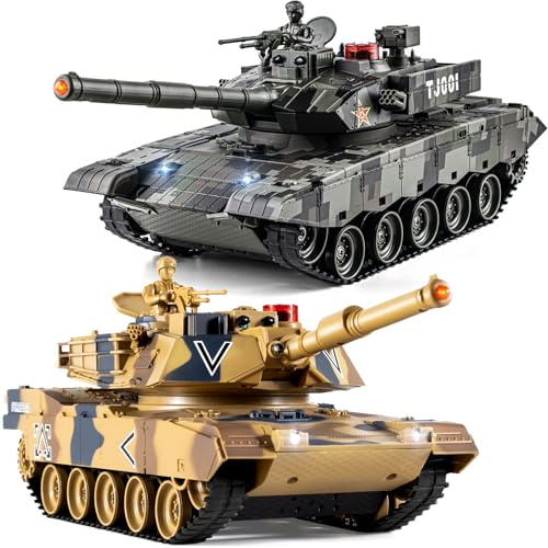 Carro Armato RC, 1/24 Telecomando Carro Armato, USA M1A2 e Cina 99, Serbatoio Telecomandato 2,4 GHz con Luce e Fumo, Giocattolo Carro Armato, Adatto per Bambini dai 6 Anni in Su, Regalo per Ragazzi