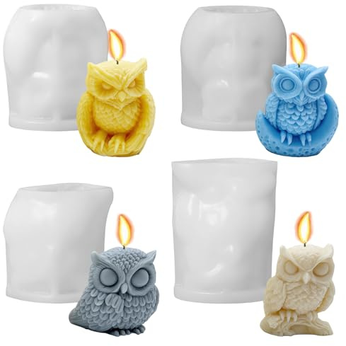 Darryy 4 x Moule à Bougie Hibou, Moule Silicone Bougie, Moules à Bougies en Silicone, Moule en Silicone pour Maison