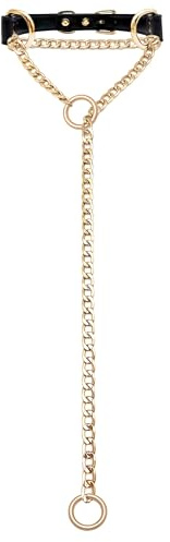 EverGlimp Verstellbare Leder Slip Chain Halsband Halskette für Frauen Handmade Punk Choker mit Doppel O-Ringen Metall Kette Y-Halskette für Streetwear Cosplay & besondere Anlässe