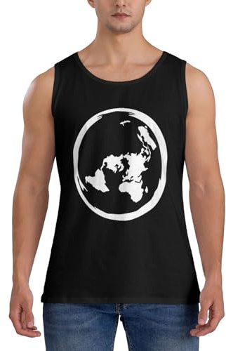 Men's Tank Top Sleeveless Tees Earths Flat Map Quick Dry Sport Shirts Muscle Workout Gym Beach T-Shirts Black